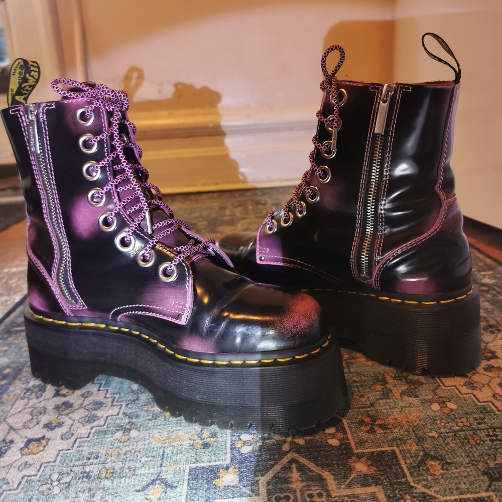 *Rare* Dr Martens Jadon Max FONDANT PINK Platform Boots! Must Be Seen! 🖤🩷🖤💀